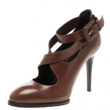 Pre Owned Tod's Brown Leather Cross Strap Pumps Size 38.5