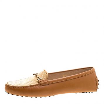 Pre Owned Tod's Two Tone Embossed Python Leather Horsebit Loafers Size 36.5