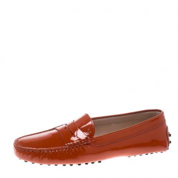 Pre Owned Tod's Orange Patent Leather Penny Loafers Size 39