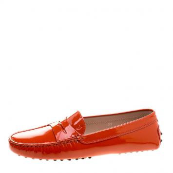 Pre Owned Tod's Orange Patent Leather Penny Loafers Size 39