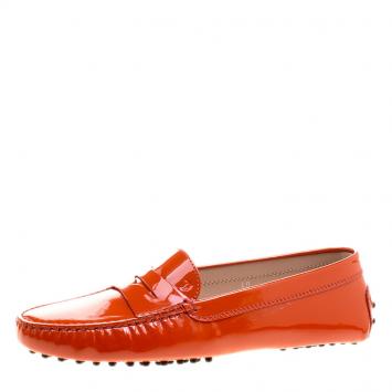 Pre Owned Tod's Orange Patent Leather Penny Loafers Size 40