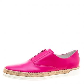 Pre Owned Tod's Fuschia Pink Leather Francesina Espadrille Slip On Sneakers Size 37.5