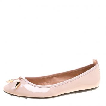 Pre Owned Tod's Blush Pink Patent Leather Studded Ballet Flats Size 38