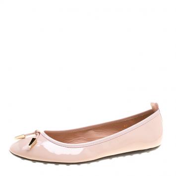 Pre Owned Tod's Blush Pink Leather Studded Ballet Flats Size 40