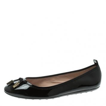 Pre Owned Tod's Black Patent Leather Studded Ballet Flats Size 38