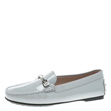 Pre Owned  Tod's Grey Patent Leather Horsebit Loafers Size 40