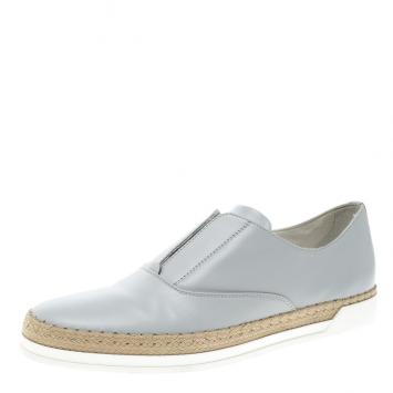 Pre Owned Tod's Grey Leather Francesina Espadrille Slip On Sneakers Size 37