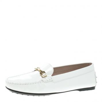 Pre Owned Tod's White Patent Leather Horsebit Loafers Size 39.5