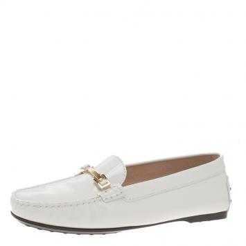 Pre Owned Tod's White Patent Leather Horsebit Loafers Size 40