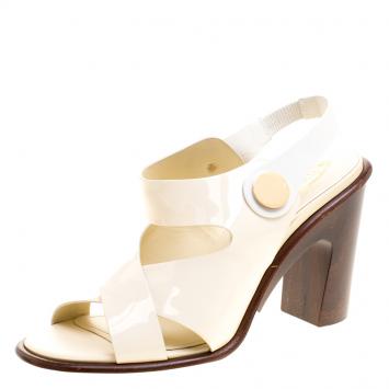 Pre Owned Tod's Cream Leather Cross Strap Slingback Sandals Size 39.5