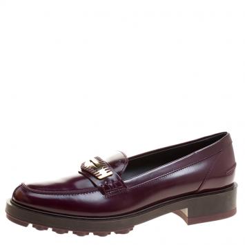 Pre Owned Tod's Burgundy Leather Whip Stitch Penny Loafers Size 39