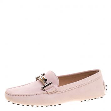 Pre Owned Tod's Blush Pink Suede Double T Buckle Loafers Size 37