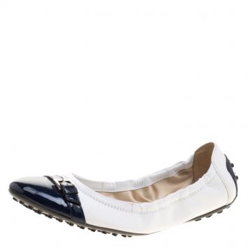 Pre Owned Tod's Two Tone Leather Buckle Detail Scrunch Ballet Flats Size 37