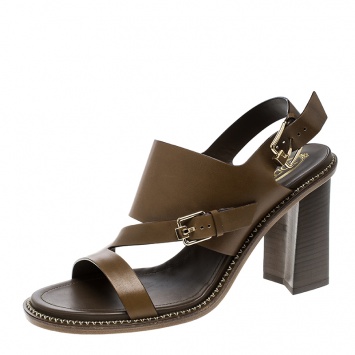 Pre Owned Tod's Brown Leather Ankle Strap Block Heel Sandals Size 40