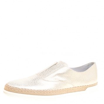 Pre Owned Tod's Cream Textured Leather Francesina Espadrille Slip On Sneakers Size 39.5