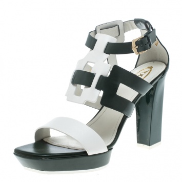 Pre Owned Tod's Green and White Leather Cutout Platform Sandals Size 39.5