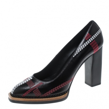 Pre Owned Tod's Black Leather Stitch Detail Block Heel Pumps Size 40