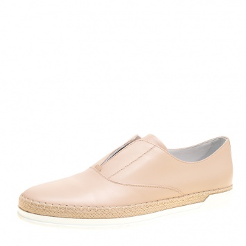 Pre Owned Tod's Beige Leather Francesina Espadrille Slip On Sneakers Size 40