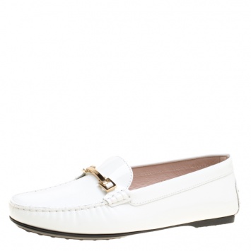 Pre Owned Tod's White Patent Leather Penny Loafers Size 40.5