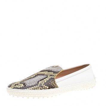 Pre Owned Tod's Two Tone Python and Leather Espadrille Loafers Size 39.5