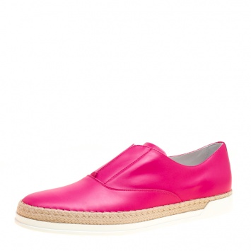 Pre Owned Tod's Fuchsia Pink Leather Francesina Espadrille Slip On Sneakers Size 40