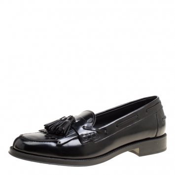 Pre Owned Tod's Black Leather Tassel Fringe Detail Loafers Size 39