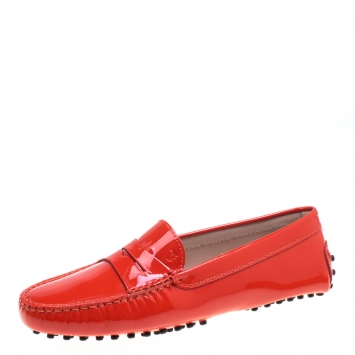 Pre Owned Tod's Orange Patent Leather Penny Loafers Size 37