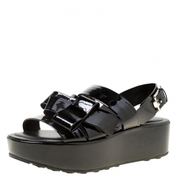 Pre Owned Tod's Black Patent Leather Slingback Platform Sandals Size 39