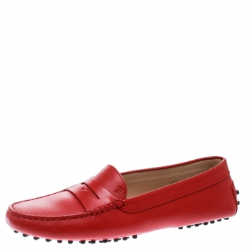 Pre Owned Tod's Red Leather Penny Loafers Size 39.5