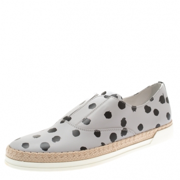 Pre Owned Tod's Grey/Black Dot Printed Leather Francesina Espadrille Slip On Sneakers Size 39.5