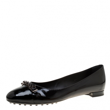 Pre Owned Tod's Black Patent Leather Crystal Embellished Ballet Flats Size 39
