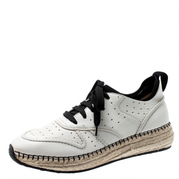 Pre Owned Tod's White Leather Mesh Lined Espadrille Wedge Sneakers Size 39.5 