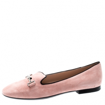 Pre Owned Tod's Pale Pink Suede Double T Smoking Slippers Size 39