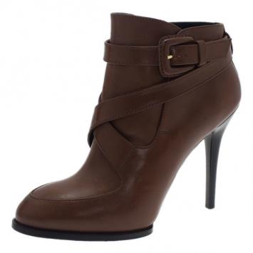Pre Owned Tod's Brown Leather Cross Strap Ankle Boots Size 39