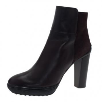 Pre Owned Tod's Black Suede and Leather Ankle Boots Size 39.5