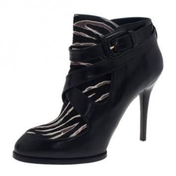 Pre Owned Tod's Zebra Pony Hair and Leather Ankle Boots Size 39.5