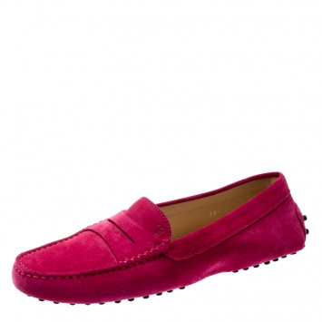 Pre Owned Tod's Pink Suede Leather Gomimo Penny Loafers Size 39.5