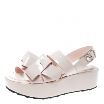 مملوكة مسبقًا Tod's Blush Pink Patent Leather Slingback Platform Sandals Size 39.5