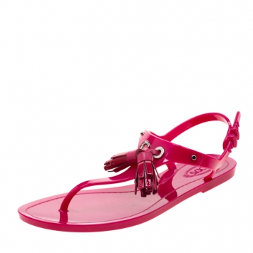 Pre Owned Tod’s Fuchsia Pink Jelly Tassel Detail Thong Flats Size 36
