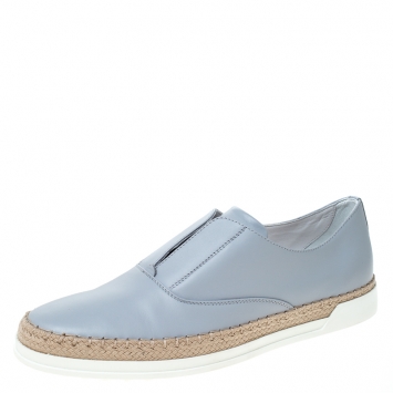Pre Owned Tod's Grey Leather Francesina Espadrille Slip On Sneakers Size 37.5