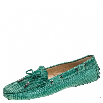 Pre Owned Tod's Green Python Leather Gommino Driving Loafers Size 39