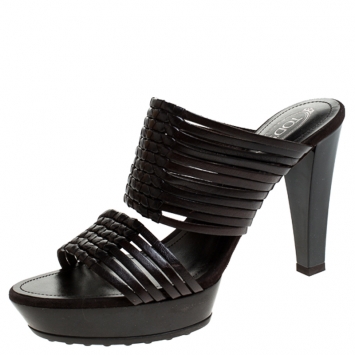 Pre Owned Tod's Brown Leather Strappy Platform Open Toe Sandals Size 38