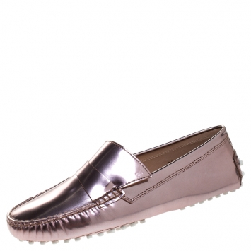 Pre Owned Tod's Metallic Pink Patent Leather Penny Loafers Size 37