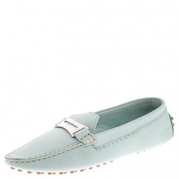 Pre Owned Tod's Pale Blue Leather Penny Loafers Size 37.5