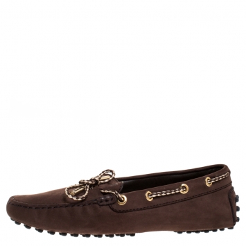 Pre Owned Tod's Brown Nubuck Leather Bow Loafers Size 35