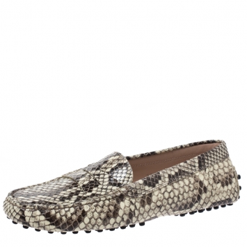 Pre Owned Tod's Beige/Brown Python Leather Penny Loafers Size 37