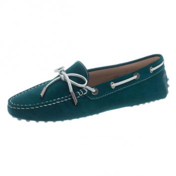Pre Owned Tod's Turquoise Suede Bow Loafers Size 39