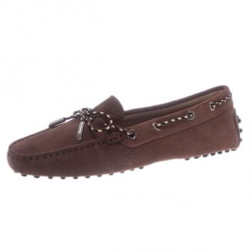 Pre Owned Tod's Brown Suede Bow Loafers Size 38