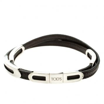 Pre Owned Tod's Brown Leather Silver Wrap Around Bracelet