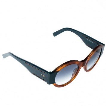 Pre Owned Tod's Brown/Blue Gradient TO212 Tortoise Shell Round Sunglasses
